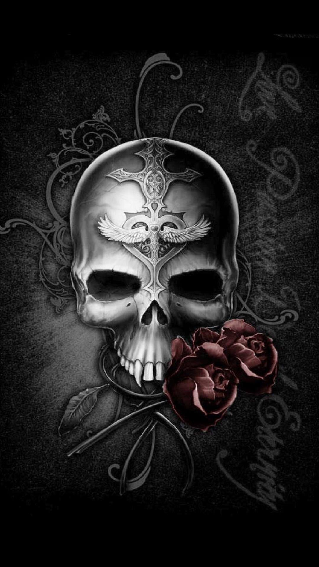 Skull And Roses Wallpaper Hd