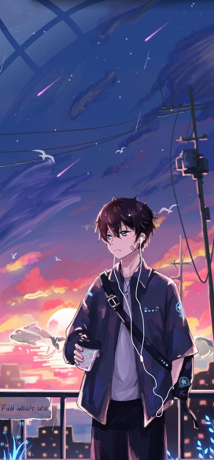 Anime boy listening song Wallpaper Download | MobCup