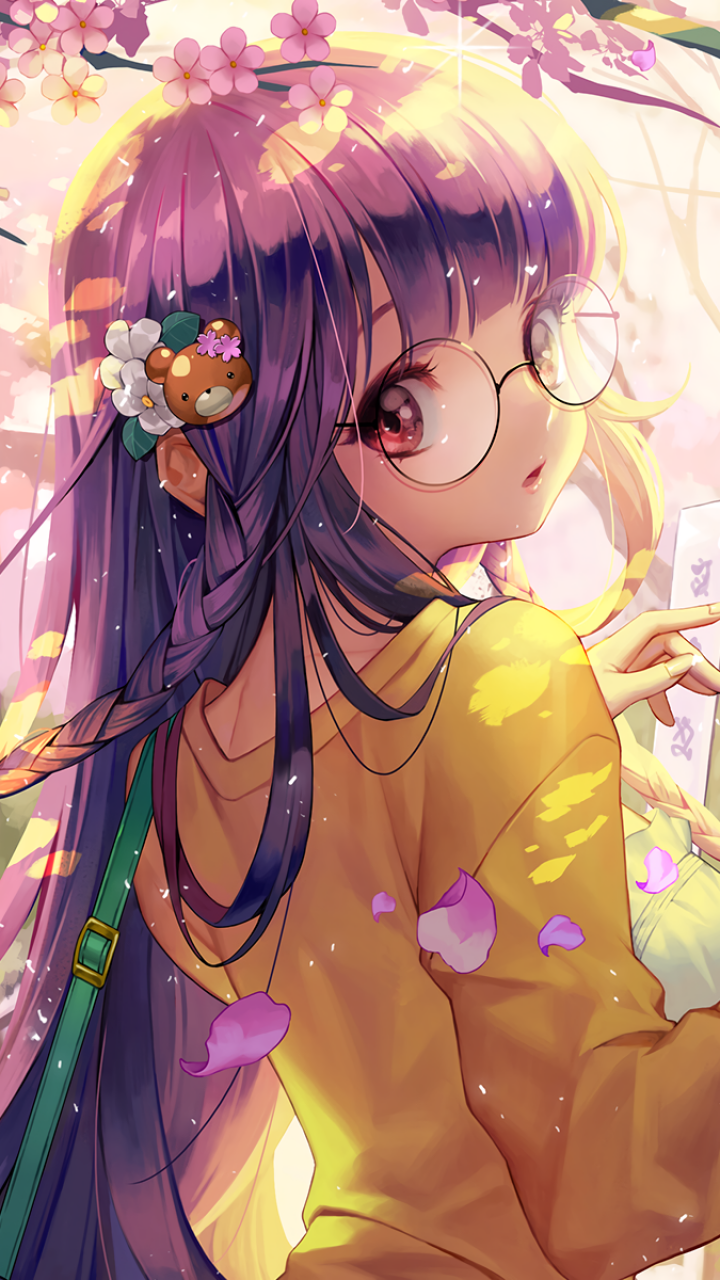 Cute Anime Girl with Glasses 4K Wallpaper iPhone HD Phone 4030f