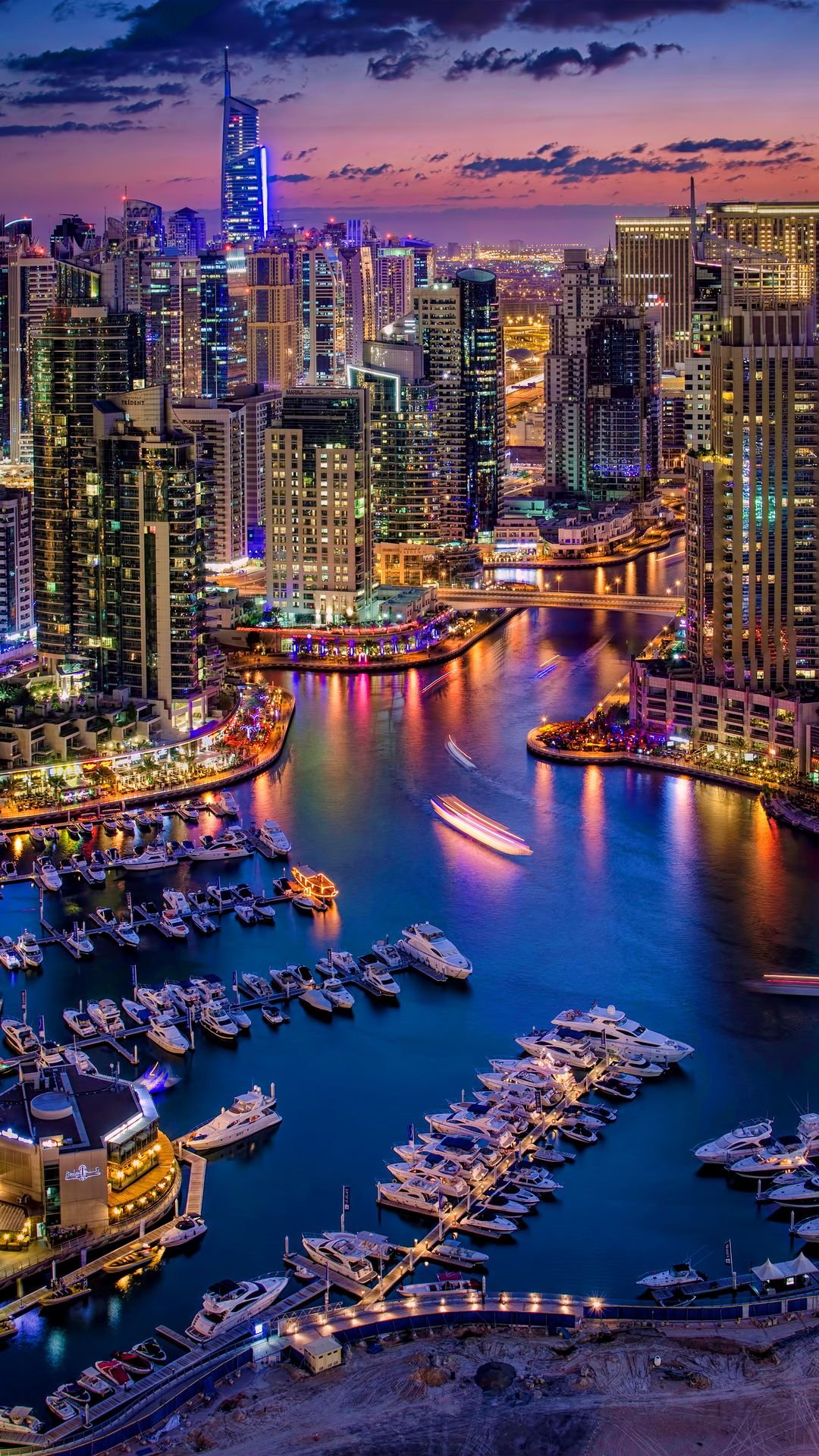 Dubai Uae Building Skyscrappers Night Wallpaper- [720x1280]