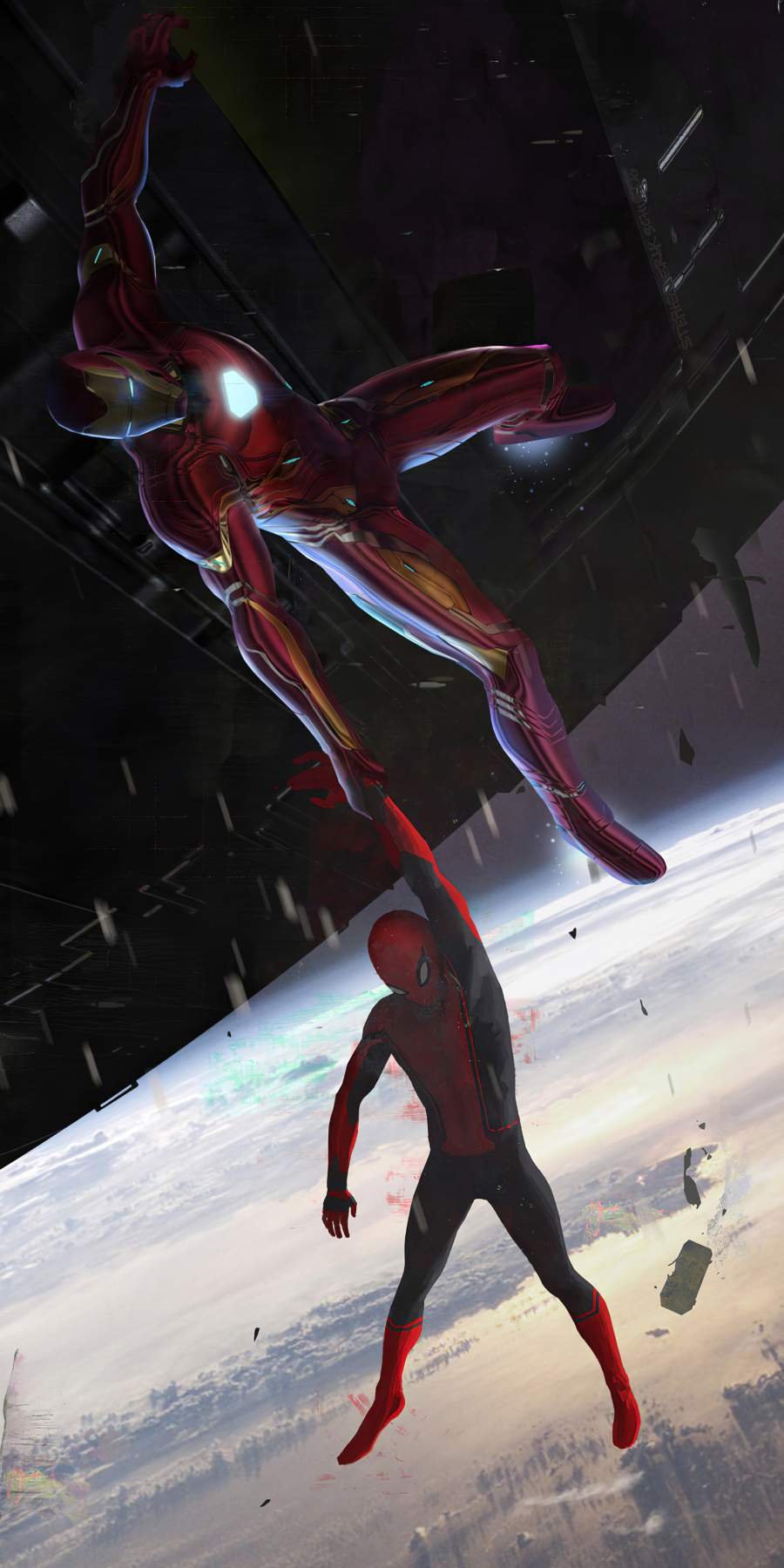Iron man saving spider man