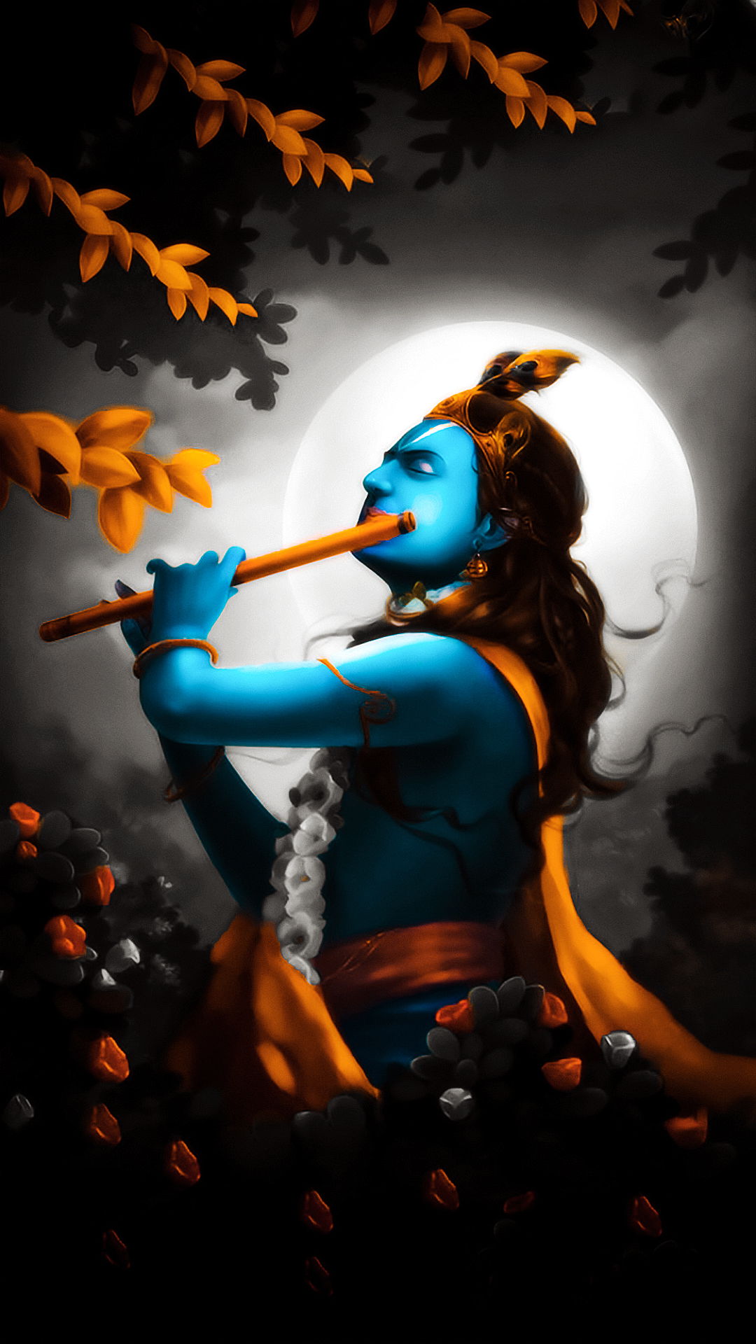 Shri Krishna - Flute | Moon Background