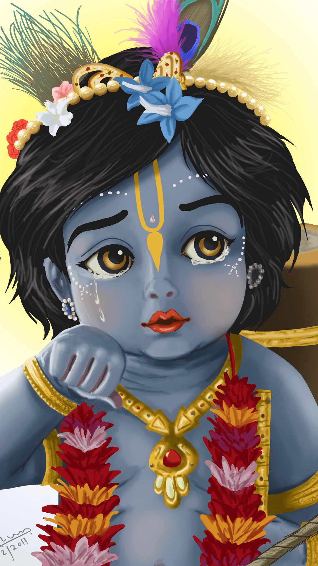 Download Baby Krishna With Birds Wallpaper | Wallpapers.com