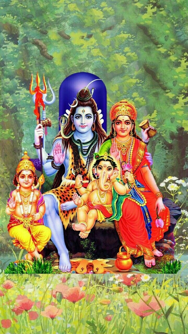 Lord shiva parvathi ganesha kartikeya sitting hd wallpaper free | naveengfx