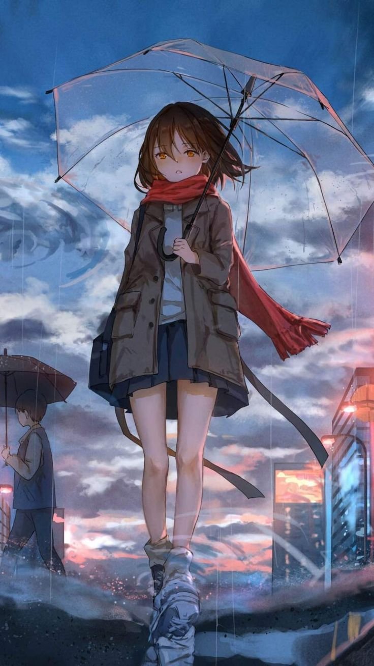 Render #] Ene on raining day, female anime character sitting under umbrella  transparent background PNG clipart | HiClipart
