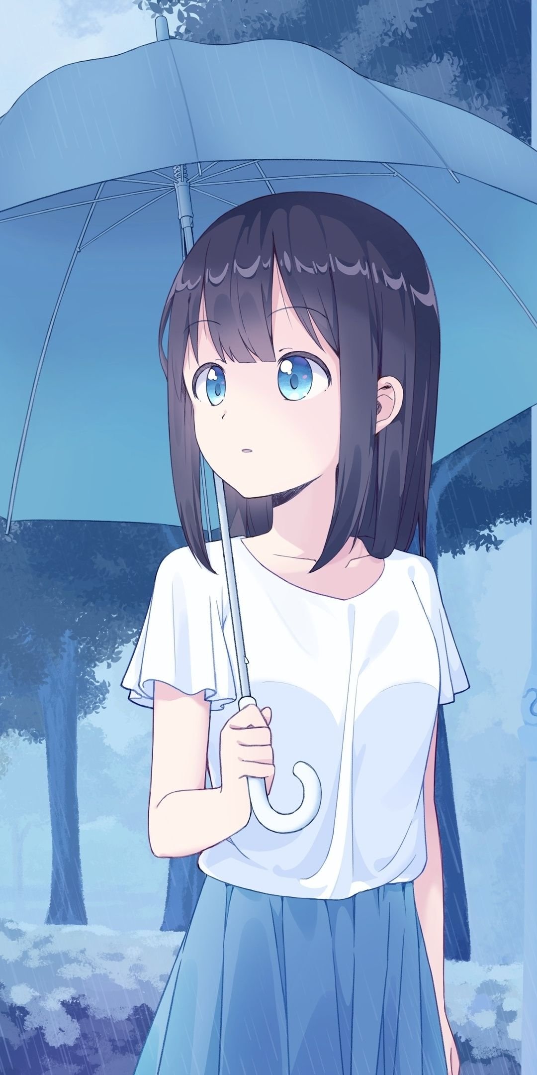 Free Vector  Anime student with umbrella and flowers