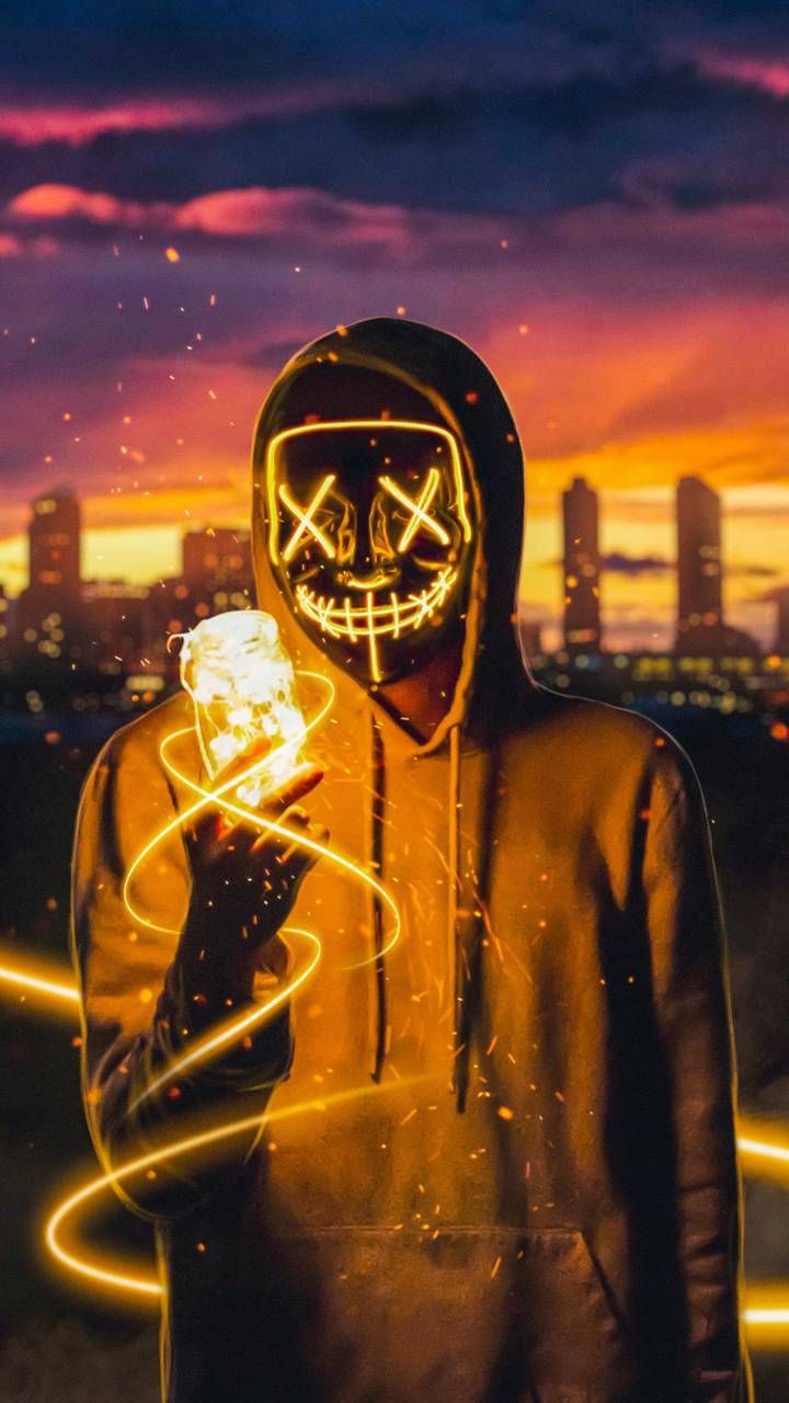 Neon Mask Guy Wallpaper Download | MobCup