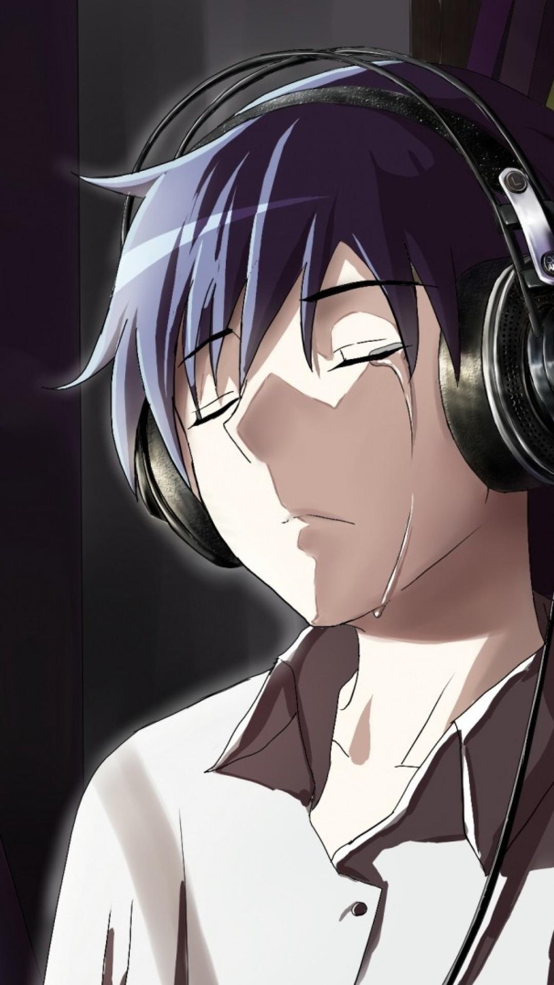 Sad anime boy crying - Blue Hair