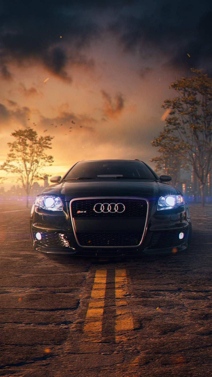 Parking in dark area with Audi headlights on 4K wallpaper download