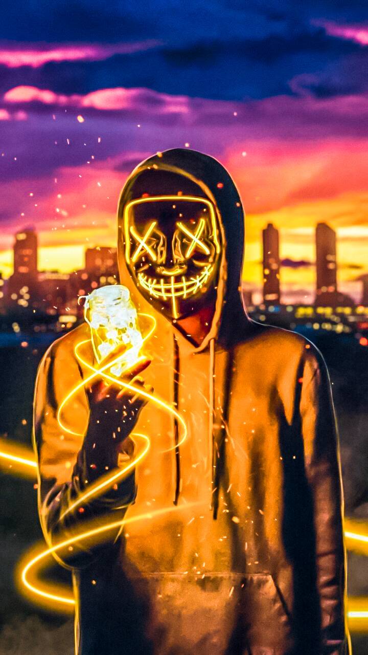 Hoodie Neon Mask Wallpaper Download | MobCup