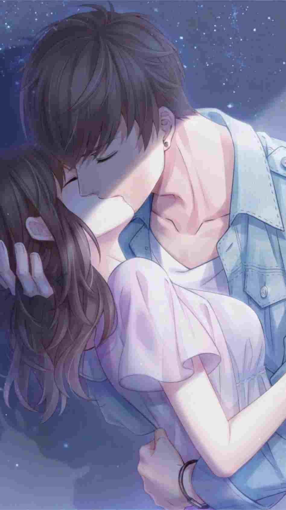 Download Anime Couple Kiss Blue Haired Wallpaper | Wallpapers.com