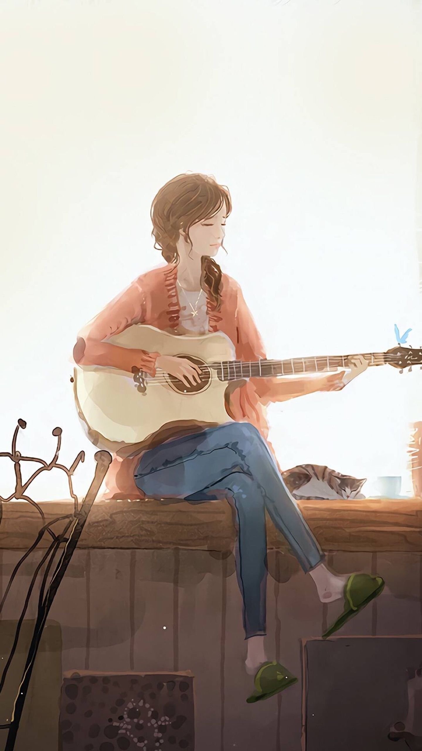Anime Girl Playing Guitar