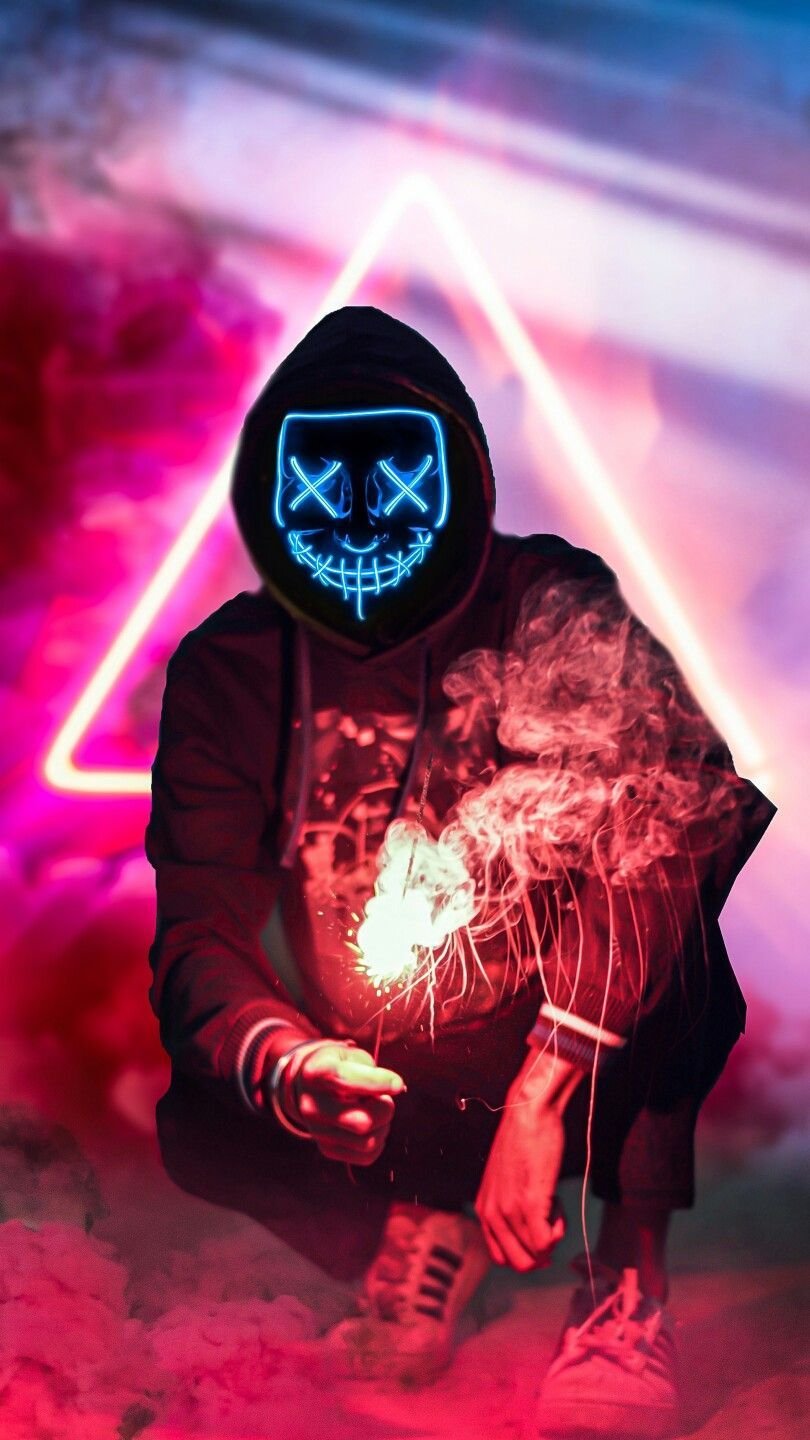 Neon mask guy with smoke Wallpapers Download | MobCup
