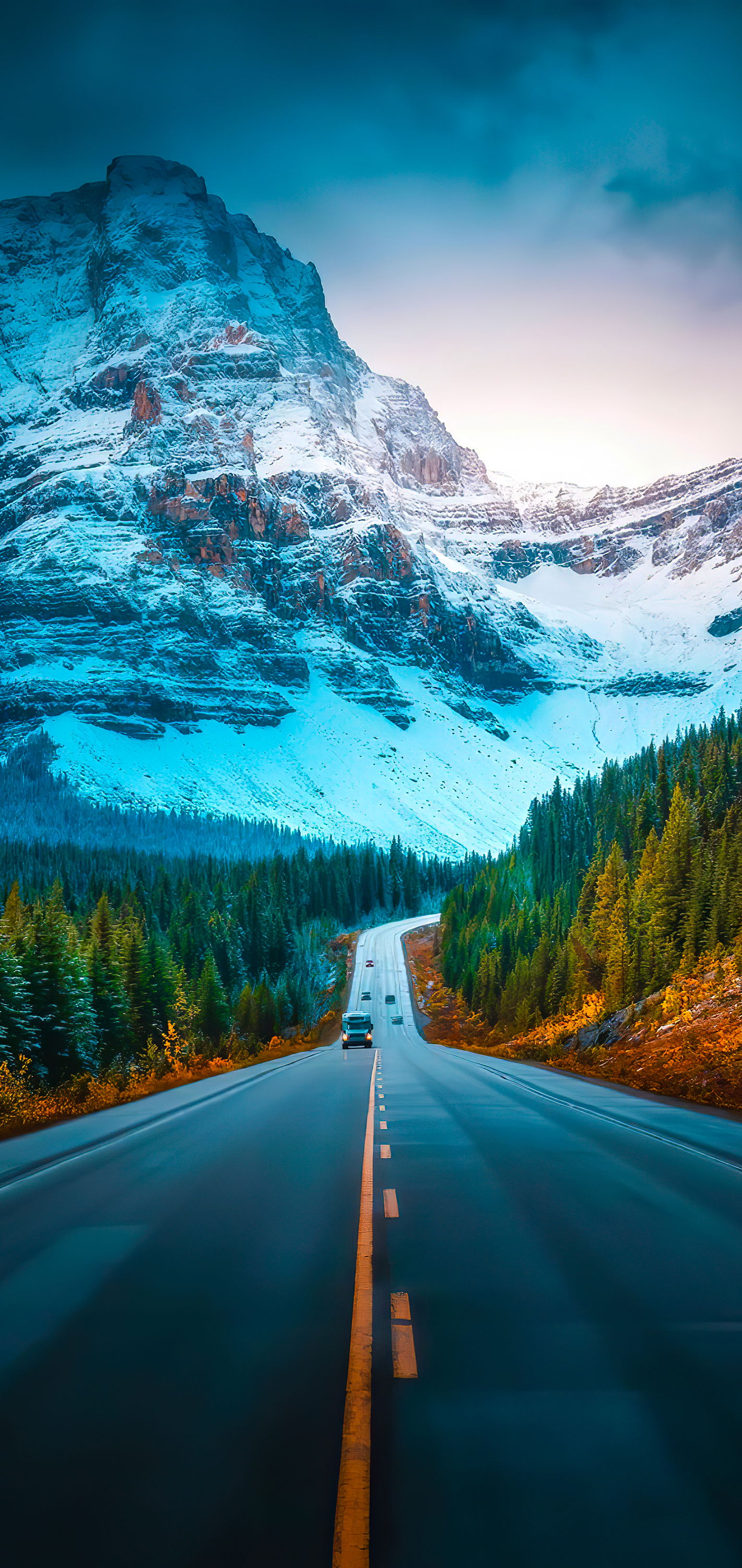 Snow Mountain And Highway Road