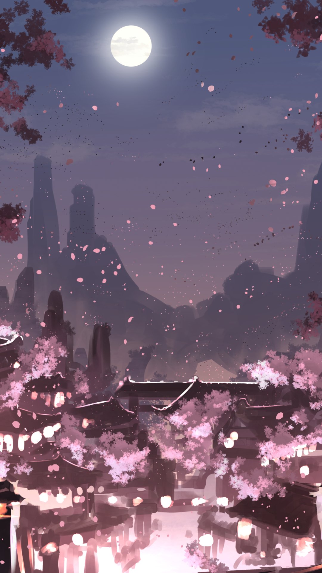 Cherry Blossom Sea Anime Scenery Wallpaper iPhone Phone 4K #1530f